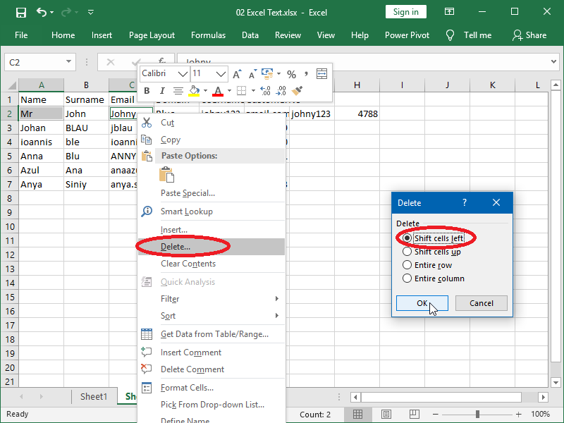 01 02 05 Excel Delete Cells 