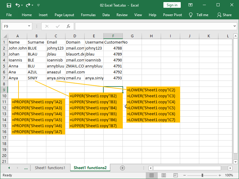 excel text functions proper upper lower
