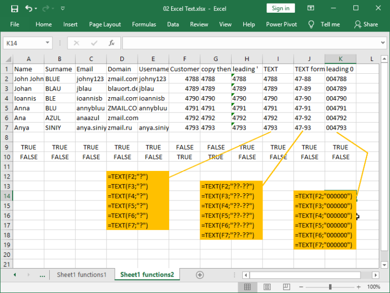Text in Excel