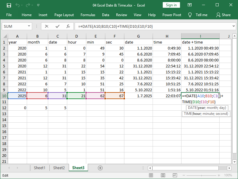 Date and Time in Excel