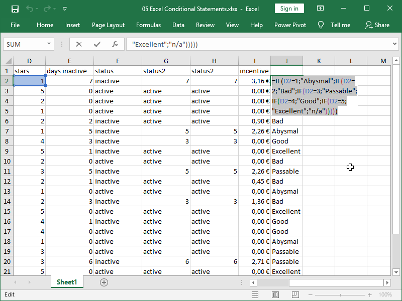 excel nested if function