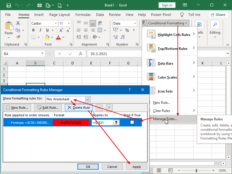 how to brake links in Excel Conditional Formatting