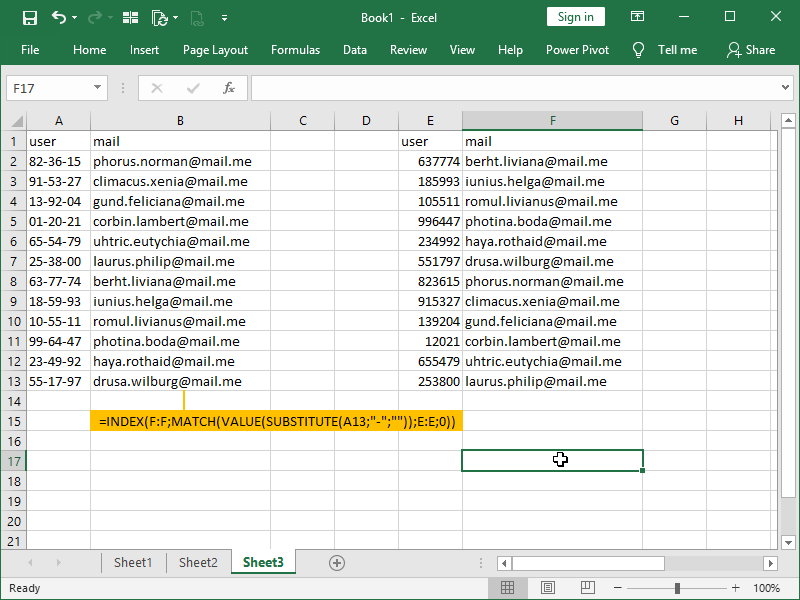 how to MATCH numbers formatted as text in Excel INDEX MATCH VALUE SUBSTITUTE