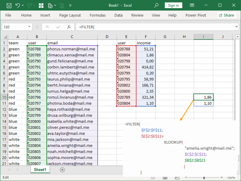 Combining FILTER with XLOOKUP